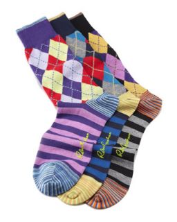 Mens Pegasus Argyle & Stripes Socks, 3 Pack   Robert Graham   Multi