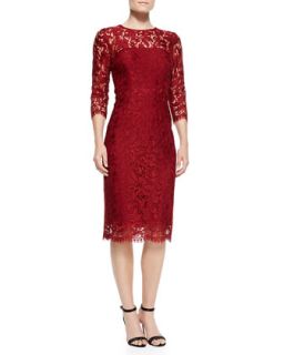 Womens 3/4 Sleeve Lace Cocktail Dress   Kalinka   Red lace (8)