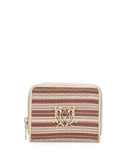 Woven Faux Leather Stripe Wallet, Beige/Ivory   Love Moschino