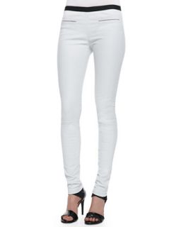Womens Contrast Leather Leggings, White/Black   Milly   White (6)