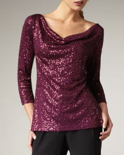 Womens Stretch Sequined Top, Petite   Eileen Fisher   Delfina(purple) (PS