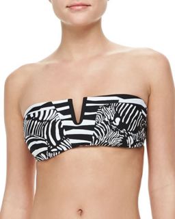 Womens Tanzania Zebra Print Bandeau Bikini Top   Trina Turk   Black (8)
