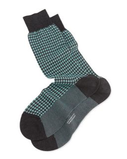 Mens Mid Calf Mini Gingham Knit Socks, Dark Gray   Pantherella   Dk grey mi