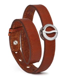 Leather Horizon Double Wrap Bracelet, Brown/Stainless   Philip Stein  