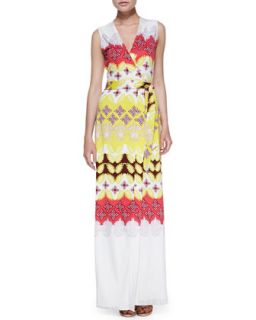 Womens New Yahzi Border Print Maxi Wrap Dress   Diane von Furstenberg   Indian