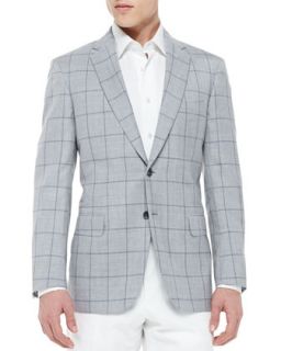 Mens Windowpane Wool/Silk Jacket, Light Gray   Brioni   Gray (44R)