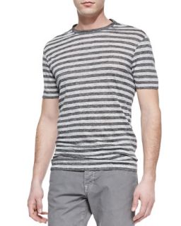 Mens Striped Linen Knit Tee, Dark Gray   Vince   Dk grey (SMALL)