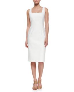 Womens Sleeveless Sheath Stretch Cotton Dress, Optic White   Michael Kors  