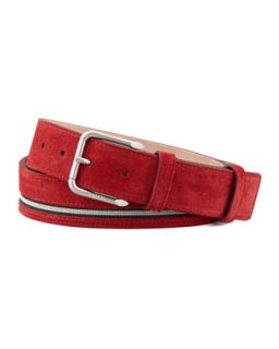 Mens Suede Striped Belt, Red   Bally   Red (32)