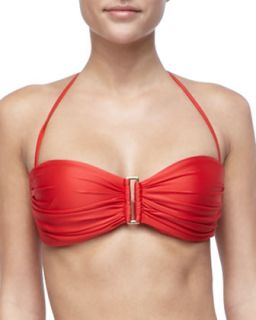 Womens Ruched Halter Bandeau Bikini Top   Vix   Red (LARGE)