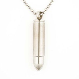 Stainless Steel Men's Polished Large Bullet Necklace on 22 Inch Ball Chain Jewelry