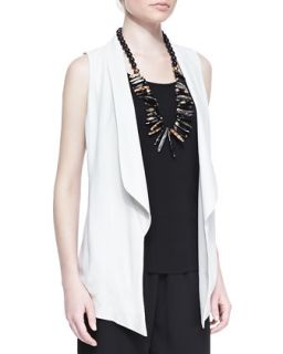 Womens Silk Shawl Collar Vest, Petite   Eileen Fisher   Bone (PL (14/16))