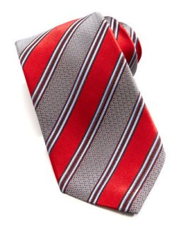 Mens Wide Stripe Silk Tie, Red   Ermenegildo Zegna   Red