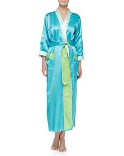 Womens Monte Carlo Satin Long Robe, Peacock/Lime   Louis at Home  