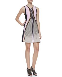 Womens Suspension Striped Flared Knit Dress   Ohne Titel   Melon combo (LARGE)