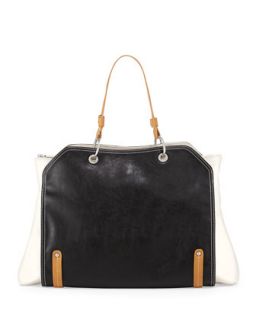 Jillian Tonal Faux Leather Tote Bag, Black/White
