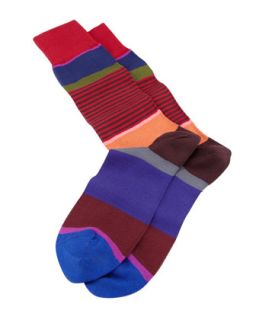 Mens Multicolored Step Stripe Socks, Red   Paul Smith   Red