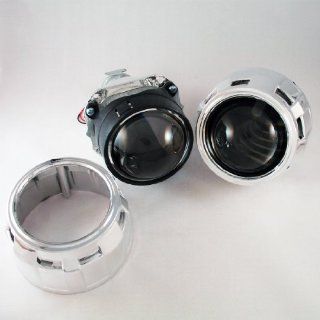 v5 Mini h1 Bi xenon HID Projectors Retrofit w/ 2.5" Clear Lenses + Chrome Gatling Shrouds Headlight Retrofit Automotive