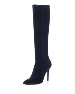 Benefit Stretch Suede Boot, Nice Blue (Made to Order)   Stuart Weitzman   Nice