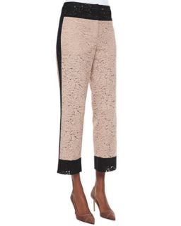 Womens Cropped Straight Leg Colorblock Lace Pants, Black/Taupe   No.21  