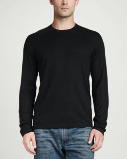 Mens Superfine Cashmere Crewneck Sweater, Black   Black (LARGE)