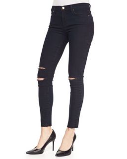 Womens Cropped Destroyed Skinny Jeans, Blue Mercy   J Brand Jeans   Blue mercy