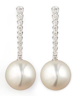 White South Sea Pearl & Diamond Bar Drop Earrings   Eli Jewels   White