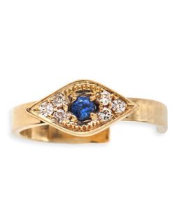 Single Evil Eye Earring Cuff with Sapphires and Diamonds   Sydney Evan   Gold