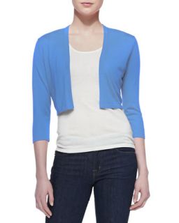 Womens 3/4 Sleeve Silk Cashmere Shrug, Blue   Blue (XS)