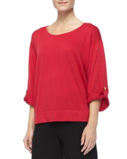Womens Silk Cashmere Pullover Top   Joan Vass   Crimson (red) (2 (10/12))