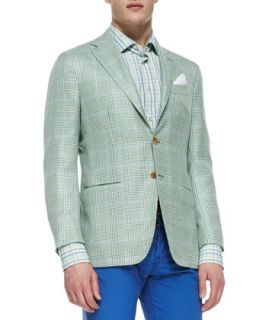 Mens Houndstooth Two Button Jacket, Green/Blue   Kiton   Green (38R)