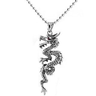 Dragon Design Pendant Necklace Red Cubic Zirconia Eye   Stainless Steel Dragon Necklace   Biker Jewelry Jewelry