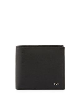 Mens Stamped V Logo Bi Fold Wallet, Black   Valentino   Black
