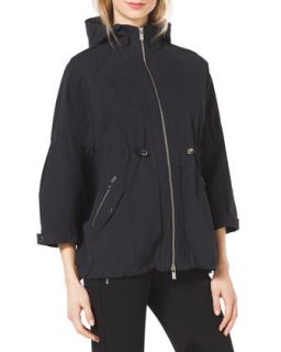Womens Crinkled Short Anorak Jacket   Michael Kors   Black (4)