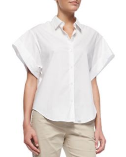 Womens Light Poplin Wide Short Sleeve Shirt   Theory   White (LARGE)