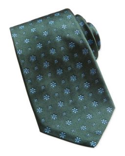 Mens Neat Snowflake Silk Tie, Green   Kiton   Green