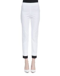 Womens Contrast Cuff Satin Ankle Pants   Cedric Charlier   White/Black (40/6)