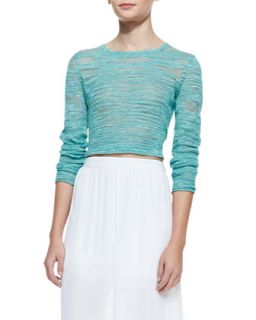 Womens Fallon Sheer Patch Cropped Sweater   Alice + Olivia   Green (LARGE)