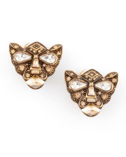Crystal Panther Clip Earrings   Oscar de la Renta   Gold