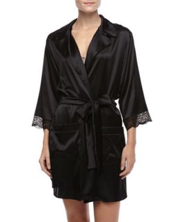 Womens Giverny Boyfriend Silk Half Sleeve Robe   Else Lingerie   Black (MEDIUM)