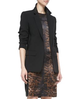 Womens Blazer Jacket with Leather, Black   Reed Krakoff   Black (6)