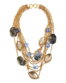 Golden Multi Chain Multi Stone Bib Necklace   Alexis Bittar   Gold