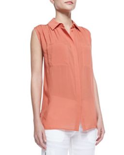 Womens Gathered Shoulder Sleeveless Blouse   Vince   Cayenne (X SMALL)