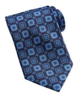 Mens Square Medallion Silk Tie, Blue   Brioni   Blue