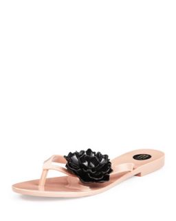 Harmonic Floral Thong Sandal, Nude/Black   Melissa Shoes   Beige/Black (7.0B)