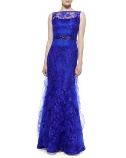 Womens Sleeveless Lace Overlay Mermaid Gown   Rickie Freeman for Teri Jon  