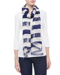 port sequined stripe scarf, navy   kate spade new york   Navy (ONE SIZE)