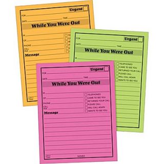 Adams While You Were Out Message Pads, Assorted Neon Colors, 6/Pack