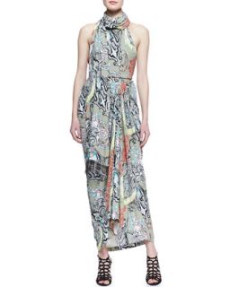 Womens Scarf Neck Menagerie Printed Long Dress   Etro   Gray (38/4)