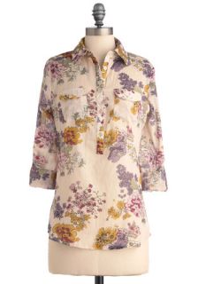 Blouse Party Top in Spring Floral  Mod Retro Vintage Short Sleeve Shirts